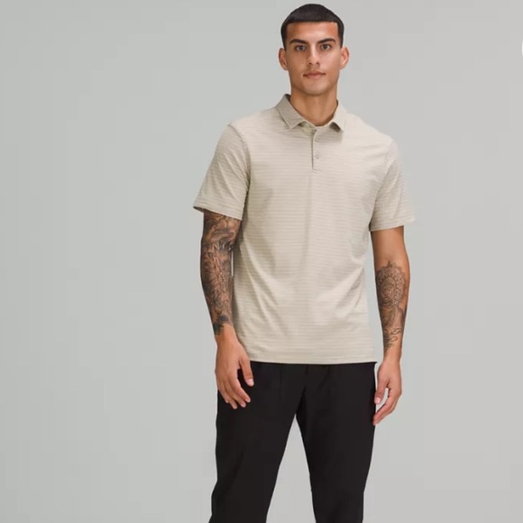 Lululemon Evolution Polo DESIGNED FOR ON THE MOVE Tan Stripes Size XL - Picture 1 of 10